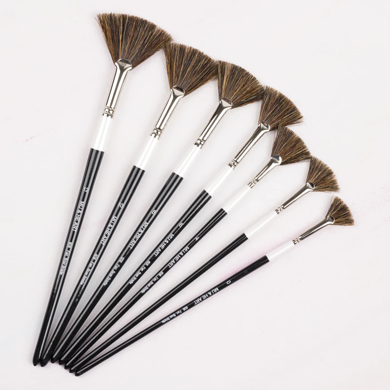 Fan Brush Boar Bristle Hair Watercolor & Oil & Acrylic Painting Brush Tree Grass Artist Wooden Handle 180mm 608FAN MU HE ART