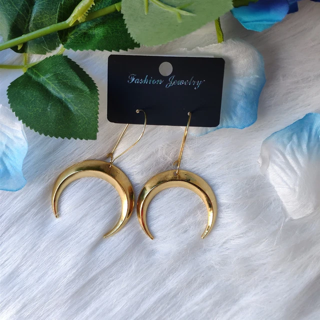 Golden Colour Moon Earrings Witchy Crescent Statement Boho Gifts