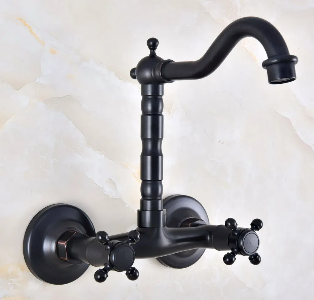 

Dual Handle Duals Hole Wall Mount Basin Faucet Oil Rubbed Bronze Bathroom Vanity Faucets Kitchen Sink Cold Hot Water Taps Dnf819