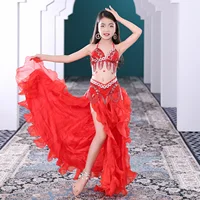 Children Belly Dance Performance 3pcs Set Oriental Dance Costume Match Suit Outfit Beaded Bra Belt Skirt Kids Bubble Skirts