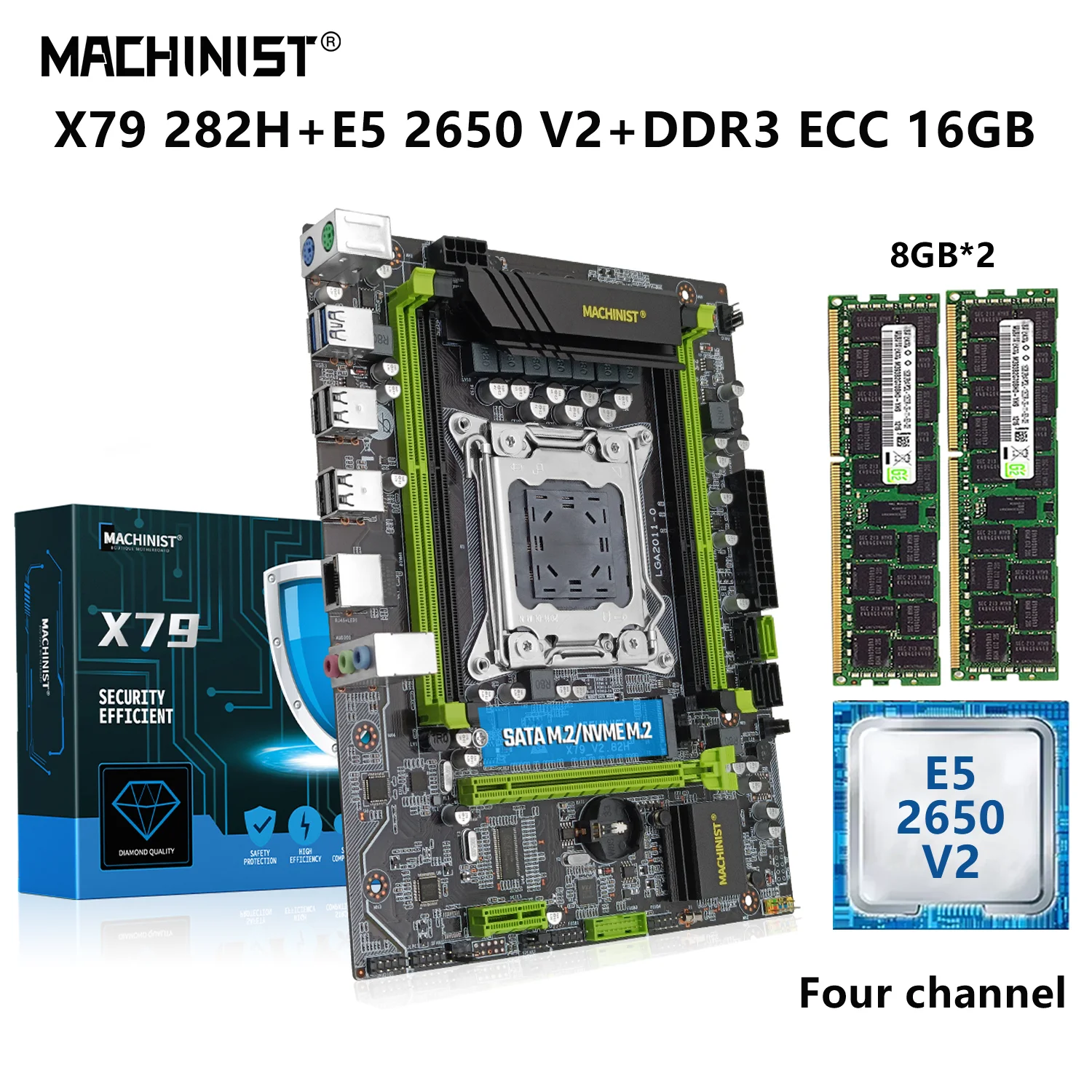 Machinist X79 Kit Scheda Madre Lga 2011 Xeon E5 2650 V2 Processore Cpu 16G = 8G * 2 Ddr3 Ecc Ram Combo Supporto Quattro Canali X79 282H