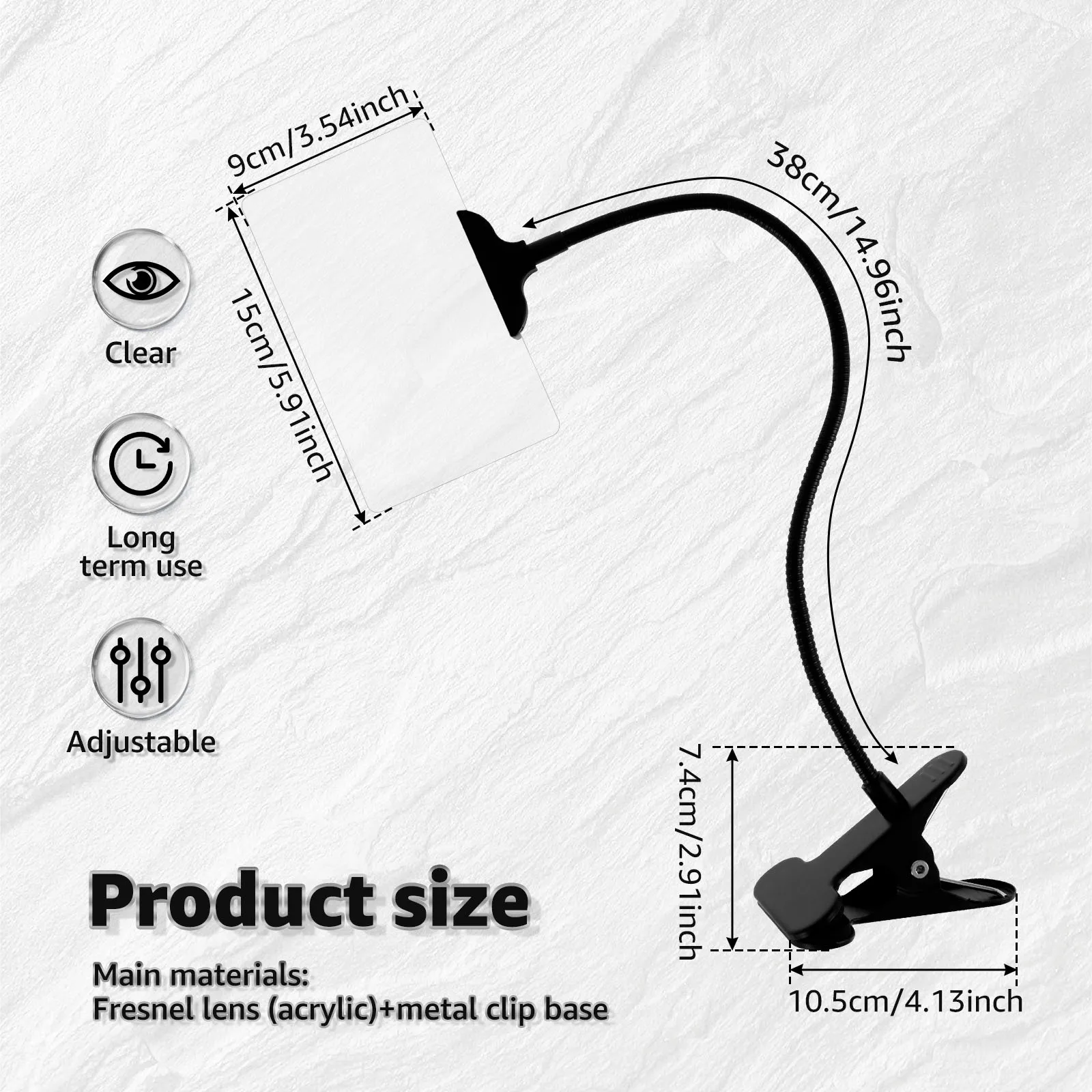 5X Magnifying Glass with Adjustable Clip Hands Free Magnifying Glass with Flexible Neck Large Page Magnifier Reading Magnifier