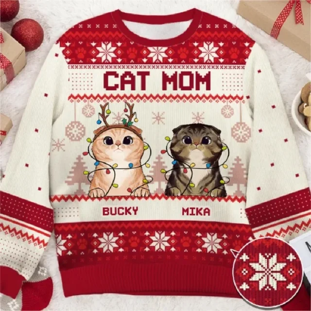 thumbnail image 1 of Suéter navideño feo con dibujos de gatos 2024, suéter navideño con impresión 3D, regalo de Papá Noel, sudadera 3D para hombre, otoño e invierno, 1 of 5