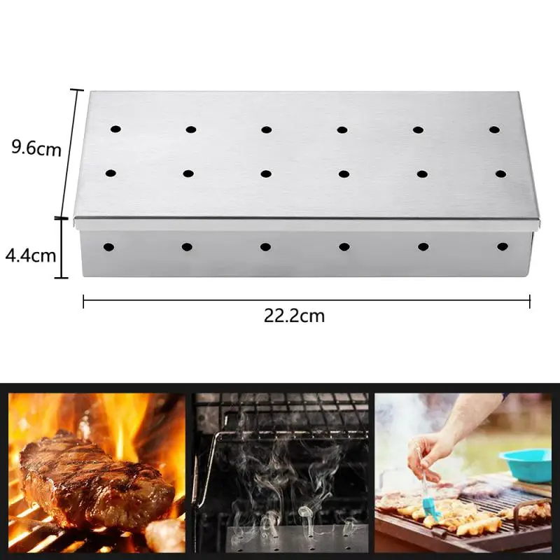 E2 BBQ Accessories Outdoor Stainless Steel Smoker BOX Smoke Fruit Box Kitchen Gadget Grill Accessories Bbq Smoker Pellet