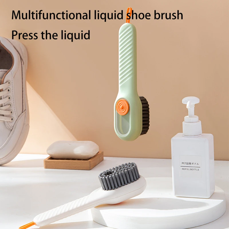 Multifunctional Soap Liquid Dispenser Brush With Handle Shoe Cleaning Laundry Brush Scrub Cleaning Soft Bristle Cleaning Brushes For Clothes And Shoes Household Use For Bathroom And Kitchen