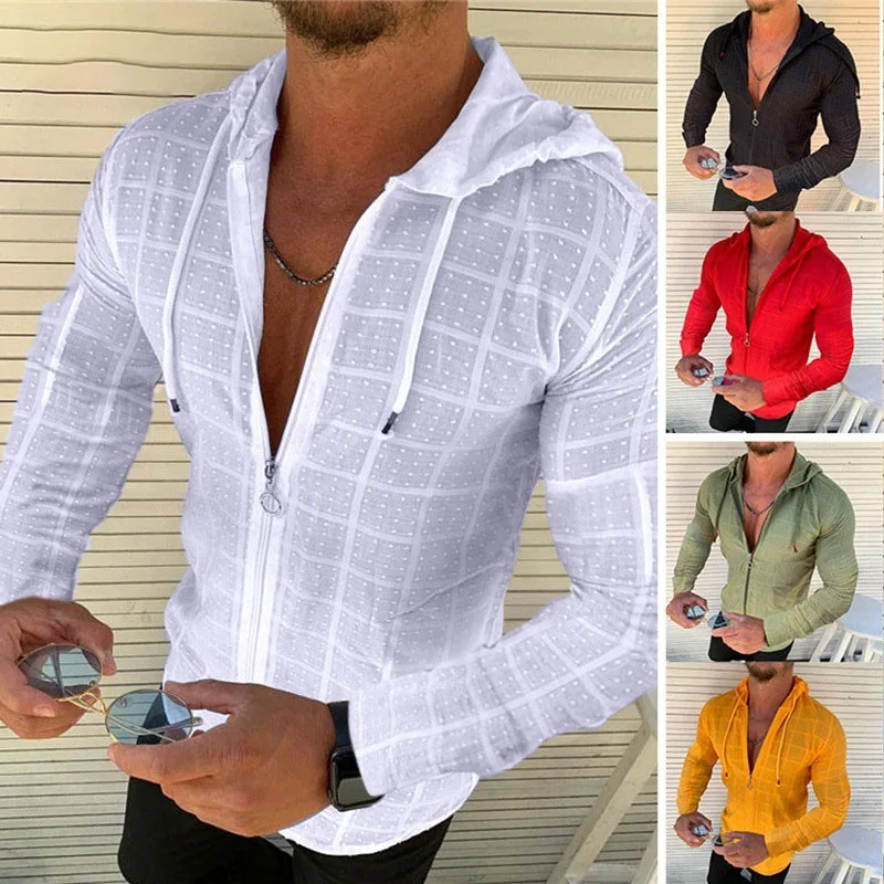 

Y2k New Men's Summer British Oversized Shirt Solid Matte Cardigan Fashion Hooded Long Sleeve Daily Street Coat Tops