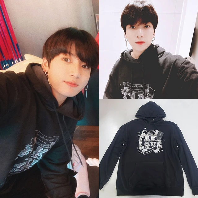 JUNGKOOK Black White Pullover Sweatshirts Print Hoodies Fashion