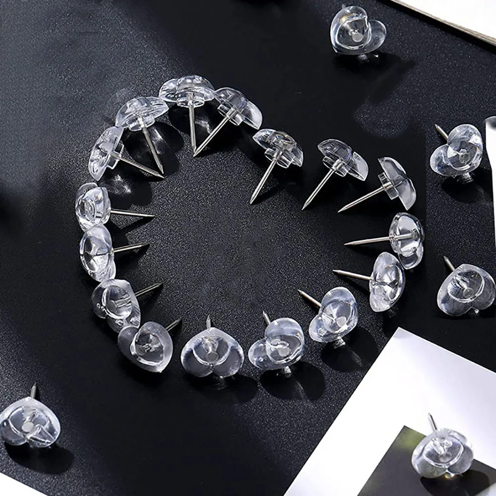 50/100PCS Transparent Love Heart Push Pins Peach Heart L-beam Nails Wall