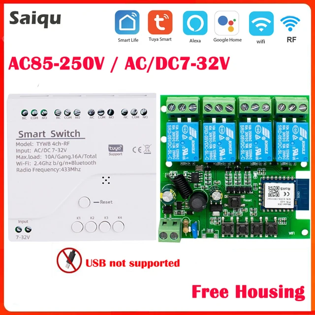 4CH Zigbee Tuya Smart Home Relay Module 85-250V Relay AC DC 7-32V 85-250V Works Alexa Google Assistant Smart Light Switch