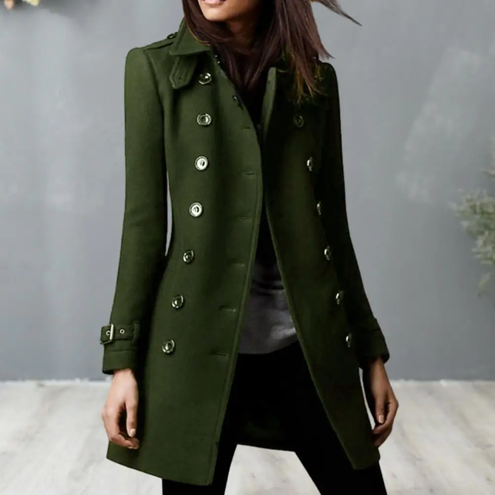 

Женское шерстяное пальто, Стильное женское блестящее двубортное пальто средней длины с длинным рукавом для осени и зимы
