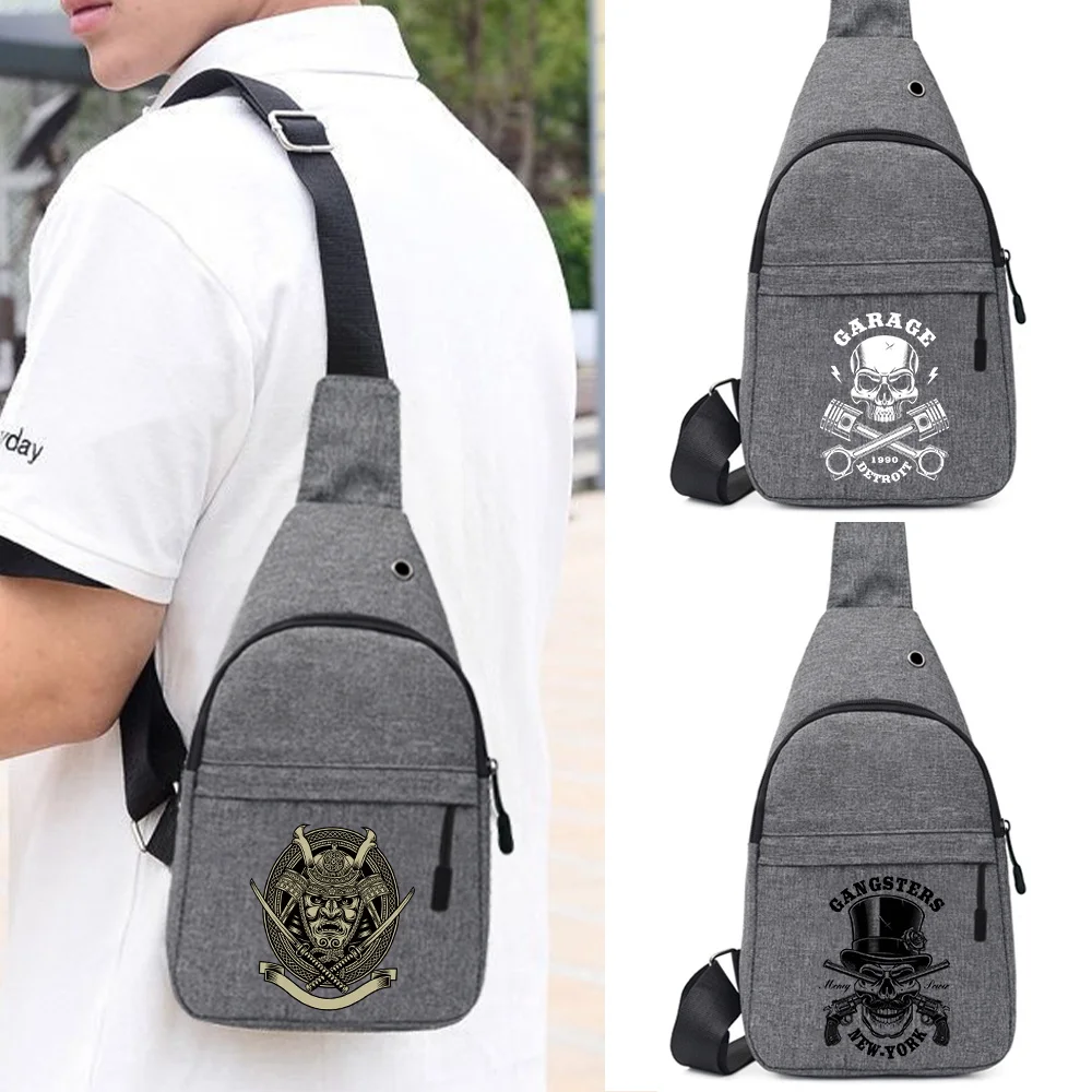 

Outdoor Chest Bag Men Short Trip Travel Carry Pack Jogging Zip Fanny Pack Pouch Skull Print Phone Sling Bag Fashion Waist Bag
