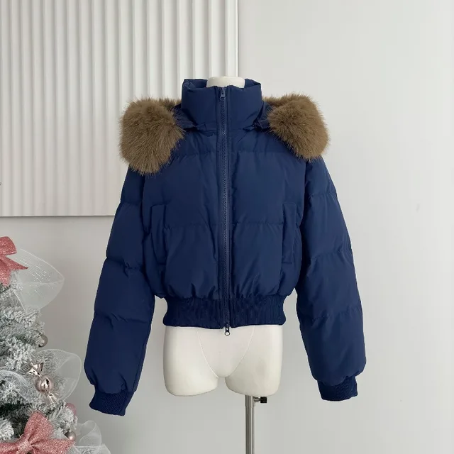 Abrigos cortos de algodón con capucha y cuello falso para mujer, Tops gruesos y cálidos, Parkas informales a la moda, Chaquetas coreanas para mujer