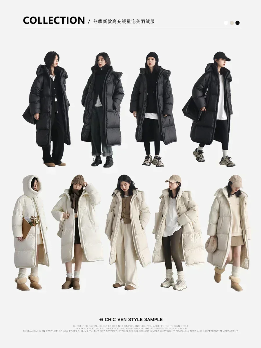 Women's Down Jacket CHIC VEN Long Down Coats Hooked Loose Solid Thick Soft Warm Female Overcoat Autumn Winter