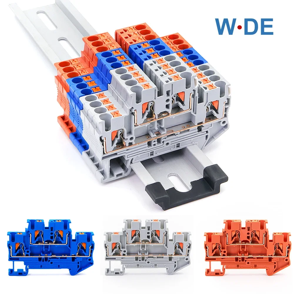 Din Rail Terminal Block PTTB-2.5 Electrical Connector Double Layer Spring Wiring Connection Wire Conductor Screwless Type 10Pcs electrical wire connector