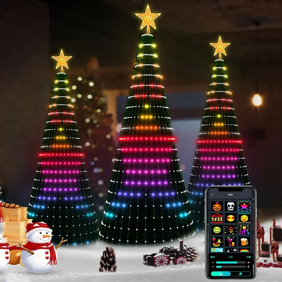 APP Smart Christmas Tree Lights Cone Tower Shape Color Changed Christmas Tree Light Colorful LED String Light Holiday Decoration