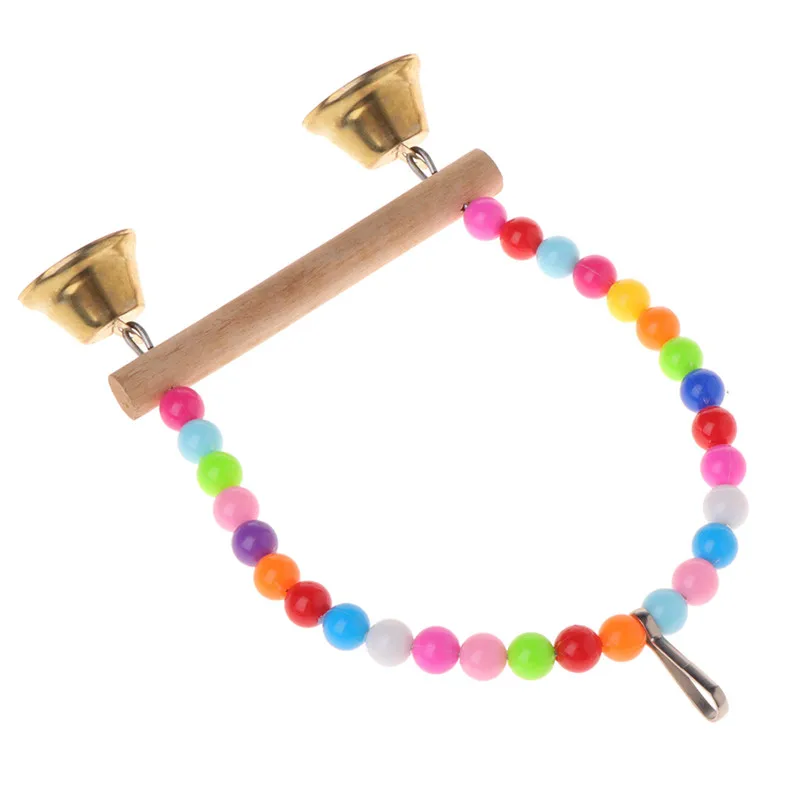 Natural Wooden Parrots Swing Toy Birds Perch Hanging Swings Cage With Colorful Beads Bells Toys Bird Supplies