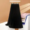 Women Pleated Skirt Solid Color Smooth Satin A-Line Skirt Elegant Elastic High Waist Pleated Skirt Work Leisure Wear 2