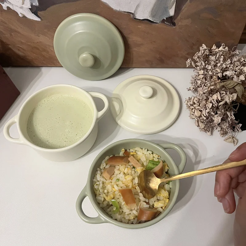 Ceramic Double Ear 220ml Covered Small Bowl - Versatile