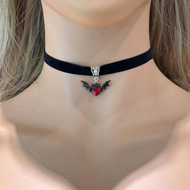 Gothic Vampire Bat Jewelry Dreuyet Black Bat Earring Necklaces Set For Women Punk Cool Bat Red Crystal Dangle Drop Earrings Gothic Vintage Vampire Bat Necklace Black Flying Bat Pendant Necklace Halloween Jewelry
