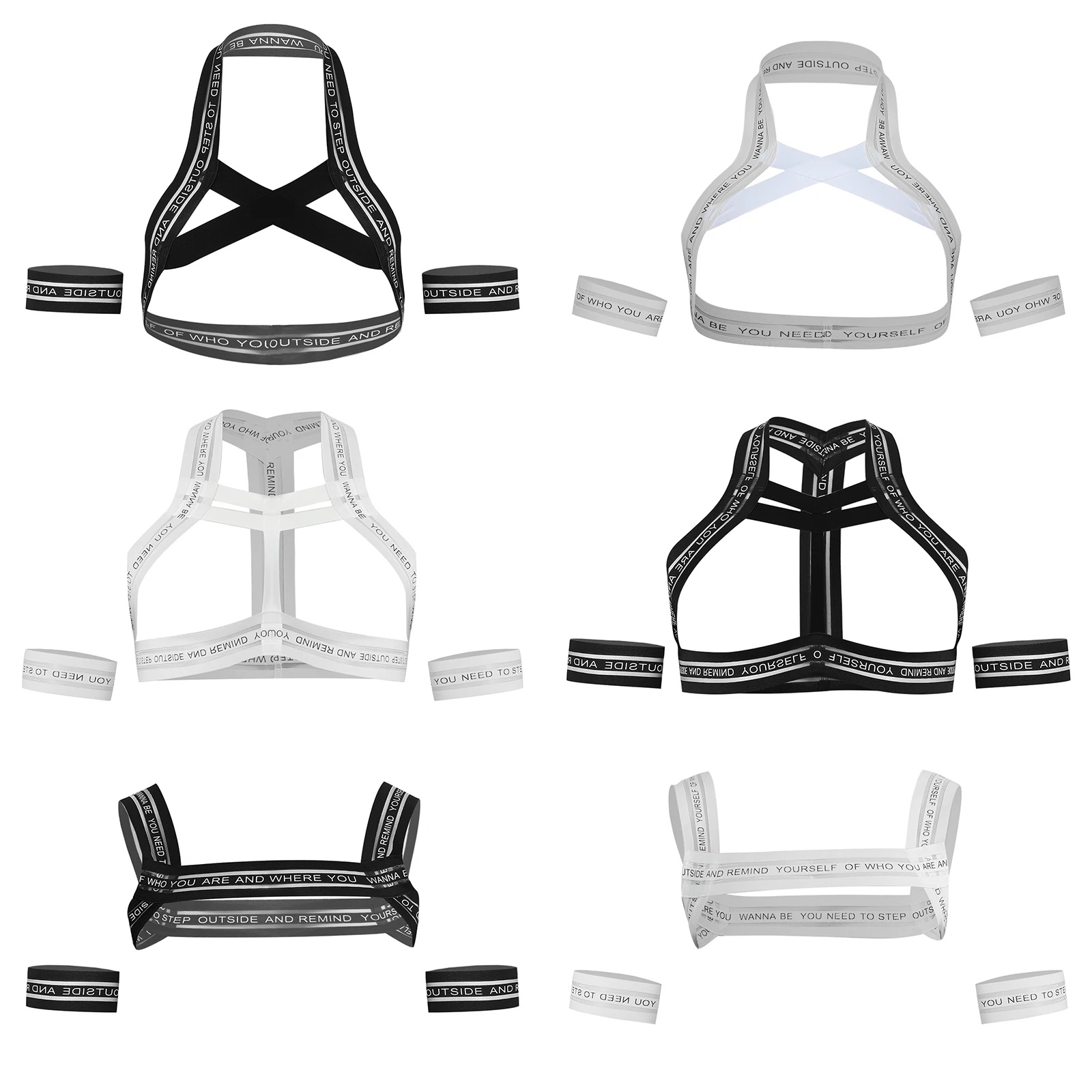 Mens Body Chest Harness with Arm Bands Metal O-ring Hollow Out Elastic Band Halter Body Belt Clubwear to Show Muscle
