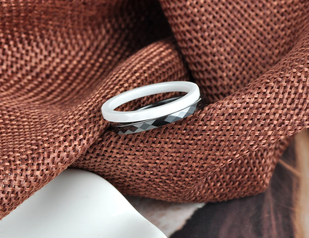 2mm Black & White Cutting Ceramics Rings Jewelry Wedding Engagement Rings For Women