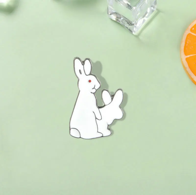 

1pcs Cartoon Cute 2 White Rabbits Evil Brooch Pins Animal Brooch Denim Jacket Pin Badge Spoof Gift Funny Fashion Jewelry