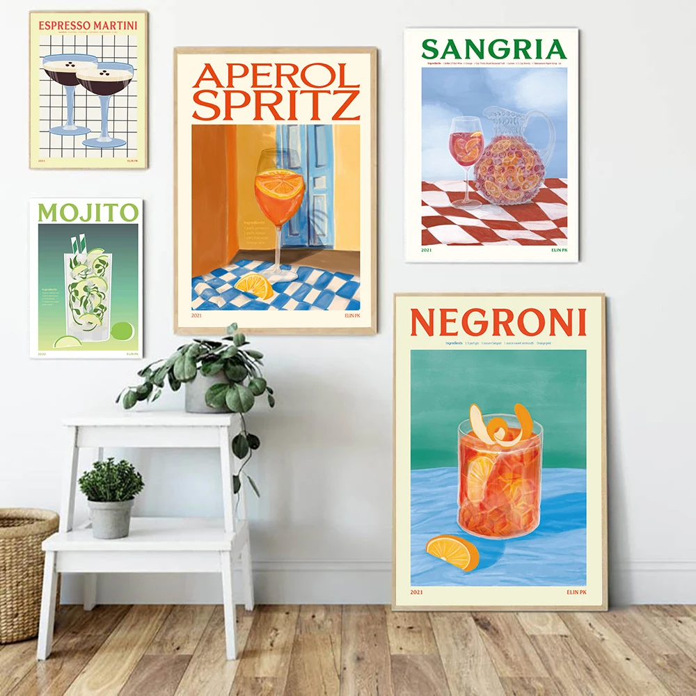 Cartoon Fruit Juice Aperol Spritz Poster E Stampa Sangria Drink Negri Canvas Painting Club Bar Shop Home Decoration Gifts