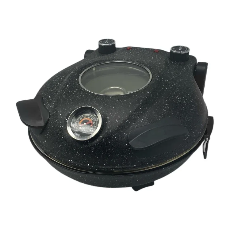 Black Round Waffle Cone Maker Pizza Maker Machine Pizza Oven With 12inch Stone Plate