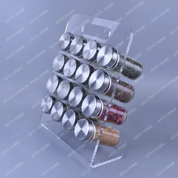 Acrylic Portable Spice Jar Shelf Convenient Space Saving 16 Head Spice Jar Matching Glass Bottle