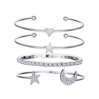 Luxury Fashion Moon Star Heart Charm Claw Chain Open Adjustable Expandable Cuff Wire Bangle Bracelet for Women Gift 4pcs Set - Image 3