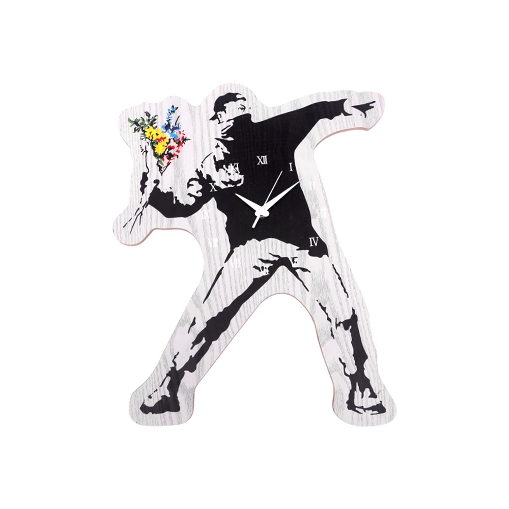 

Modern Art Banksy Clock Flower Bomber England Street Art Simple Packing Wall Decoration Best Gift