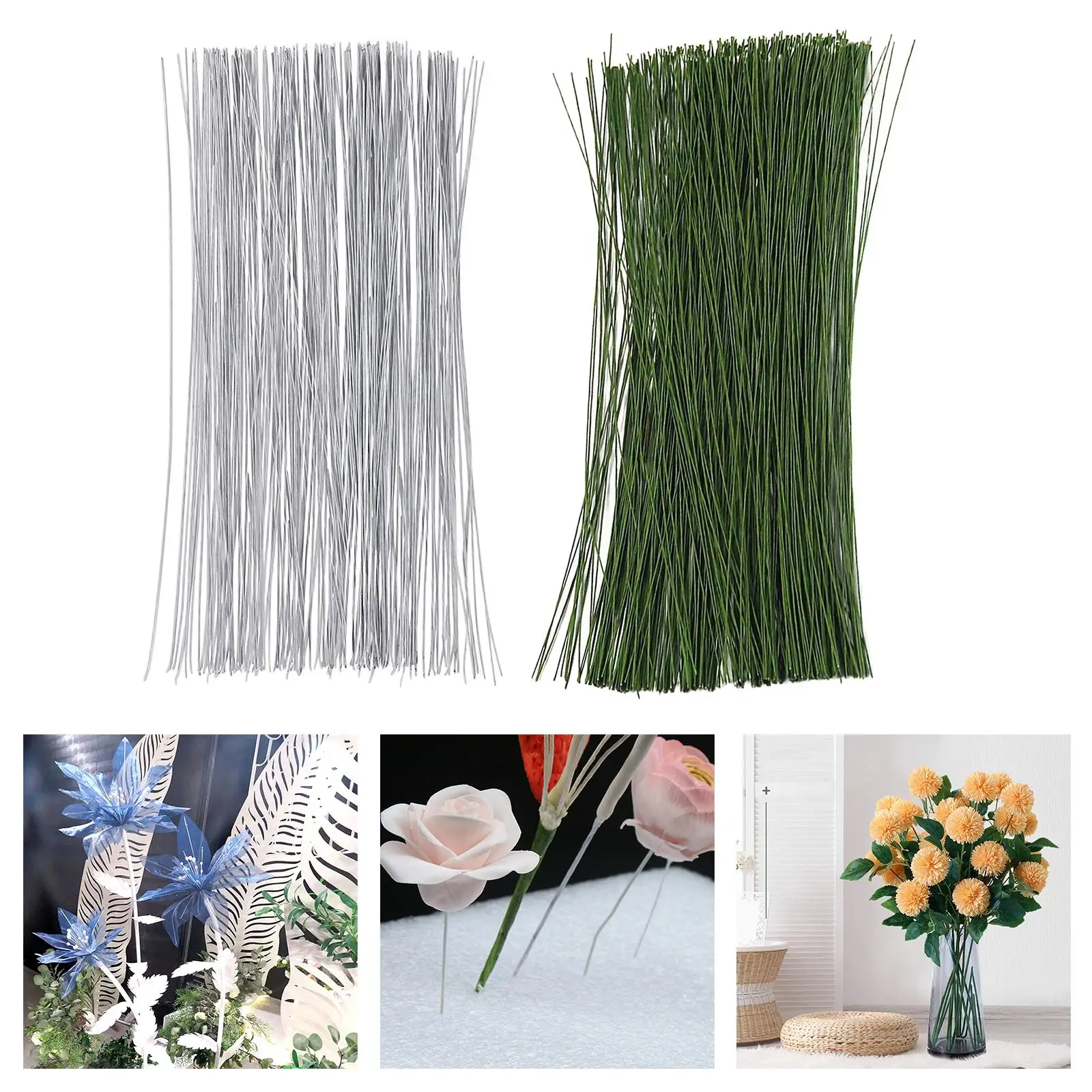 200x Flower Wire Paper Wrapped 24 Gauge DIY Artificial Plant Stem Decor