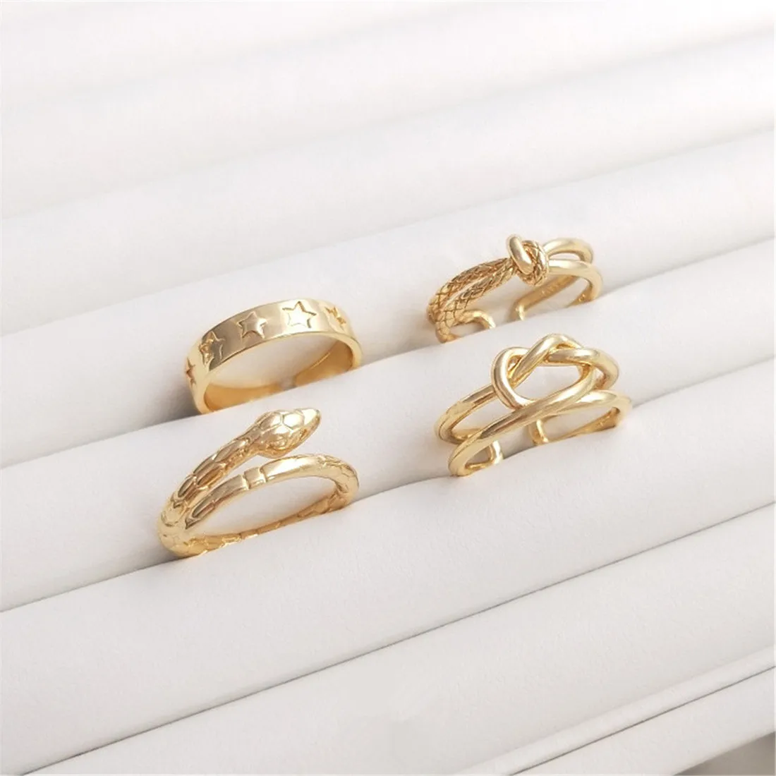 Fashionable 14K Gold-filled Knotted Ring Serpentine Ring Five-pointed Star Ring Light Luxury Internet Celebrity Index Finger Rin