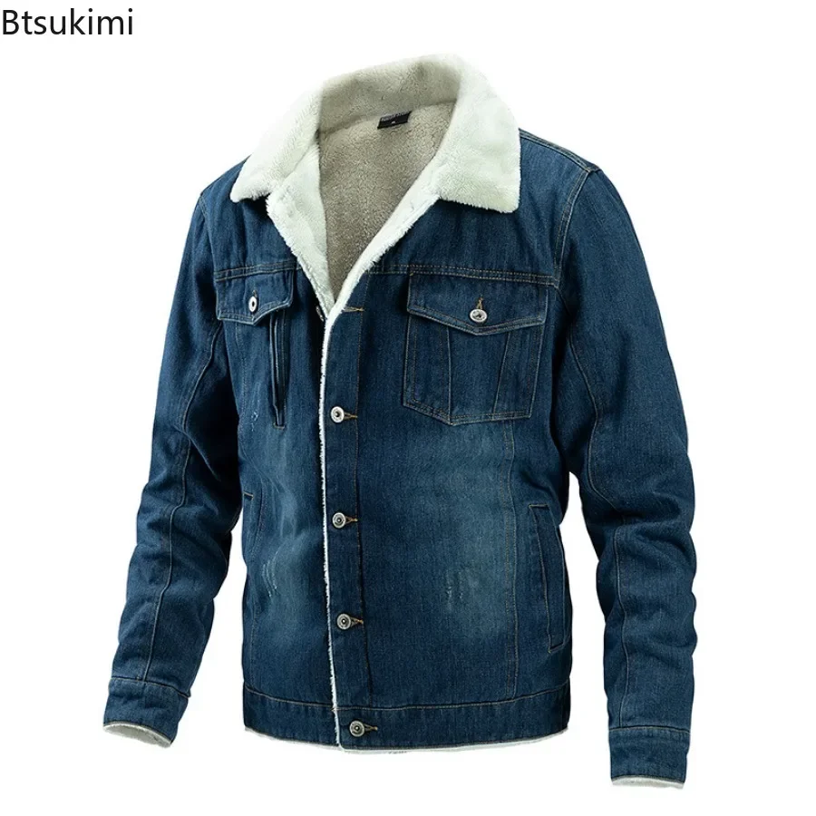 2024 Men's Casual Denim Jackets Slim Warm Denim Coats Male Fashion Cotton Thicker Autumn Winter Jeans Jackets Warm Coats M-2XL