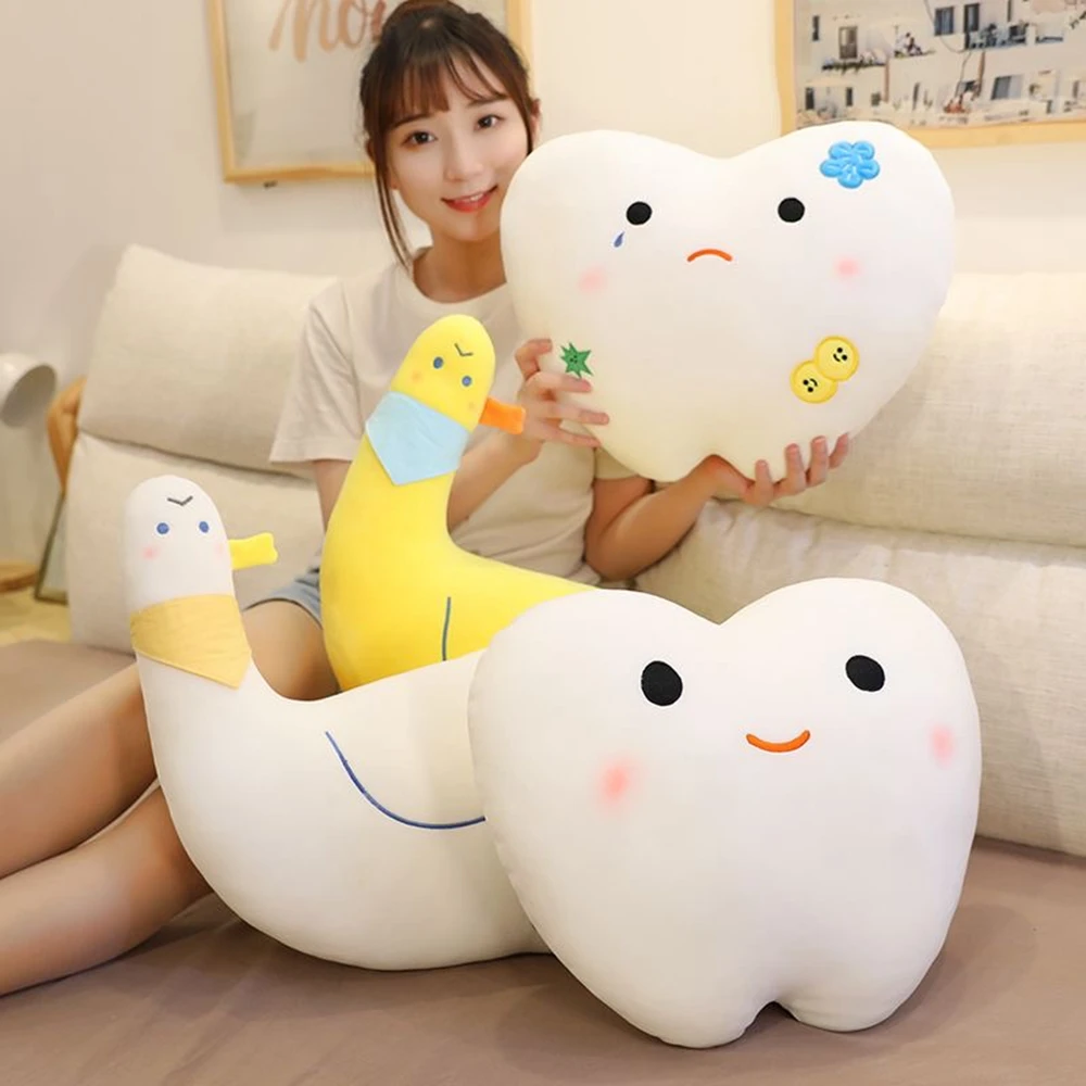 New Internet Celebrity Cute Tooth-Loving Plush Toy Tooth Decay Good Tooth Billow Cushion Boy Girl Props Display Gift eye catching hair clip tooth hair barrettes girl makeup skincare hairpin