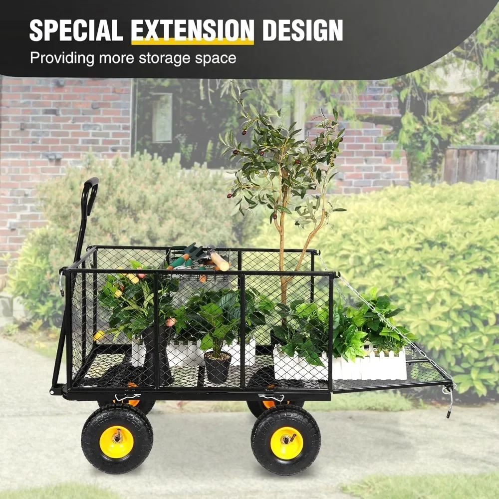 Garden Carts 800 Lbs Capacity Utility Mesh Iron Garden Wagons With Removable Sides Cargo Trolleys Multi-purpose Cart With Wheels