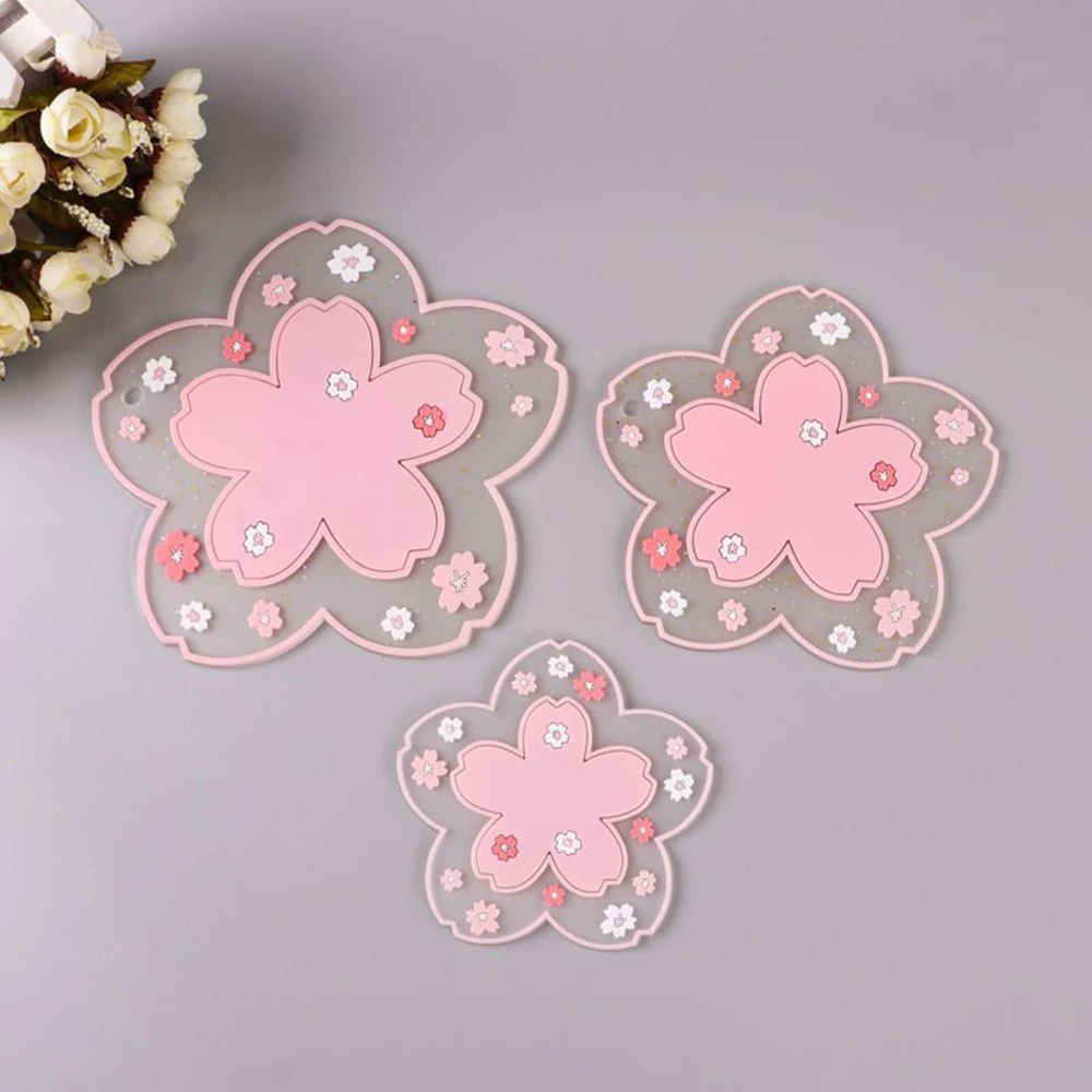 1PC  Sakura Coffee Cup Coaster Cherry Blossom Heat Insulation Table Mat for Tea Milk Mug Mat for Kitchen Placemat Desktop Decors