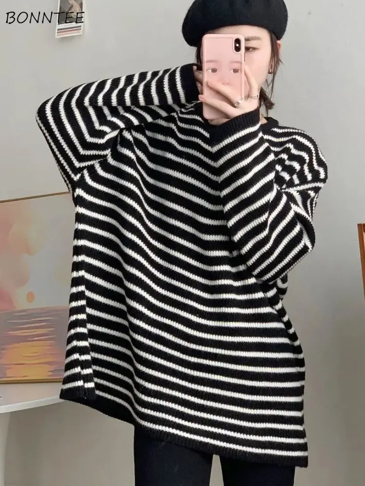 

Long Pullovers Women Autumn Striped Design All-match Lazy Style Comfort Streetwear Ulzzang Korean Fashion Leisure Sweater Chic