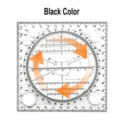 Rotatable Multifunctional Art & Design Ruler with Geometric Templates (Black Color - 1pc)