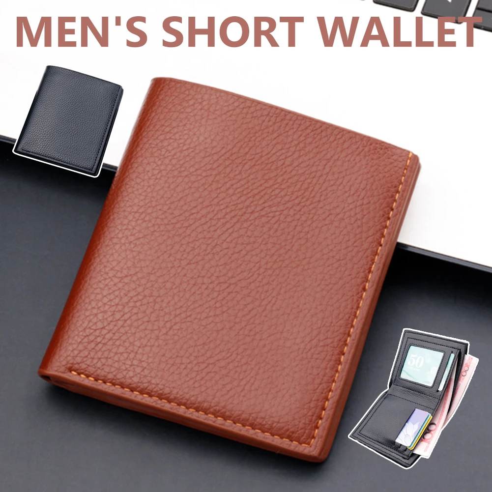 

Business Foldable Wallet Man Card Holder Pocket PU Leather Card Holder With Zipper Two Fold Multi-Card For Ourdoor Activities