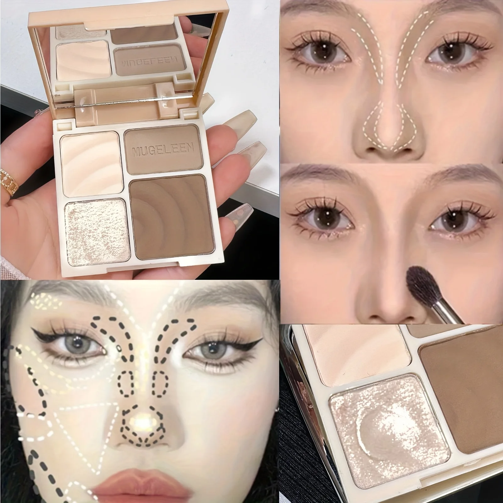 매트 하이라이터 브론저 팔레트, 페이스 쉐이딩 그루밍 파우더 메이크업, 오래 지속되는 페이스 컨투어링 브론저 화장품, 1 개  Best Top5