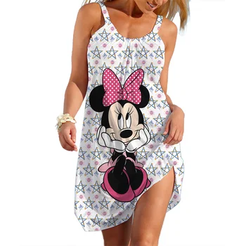 Disney Mickey Minnie Slip Dresses For Woman Summer 3D Print Clothing Cartoon Women's Beach Dress Cute Sexy Sling Beach Cool Top 2