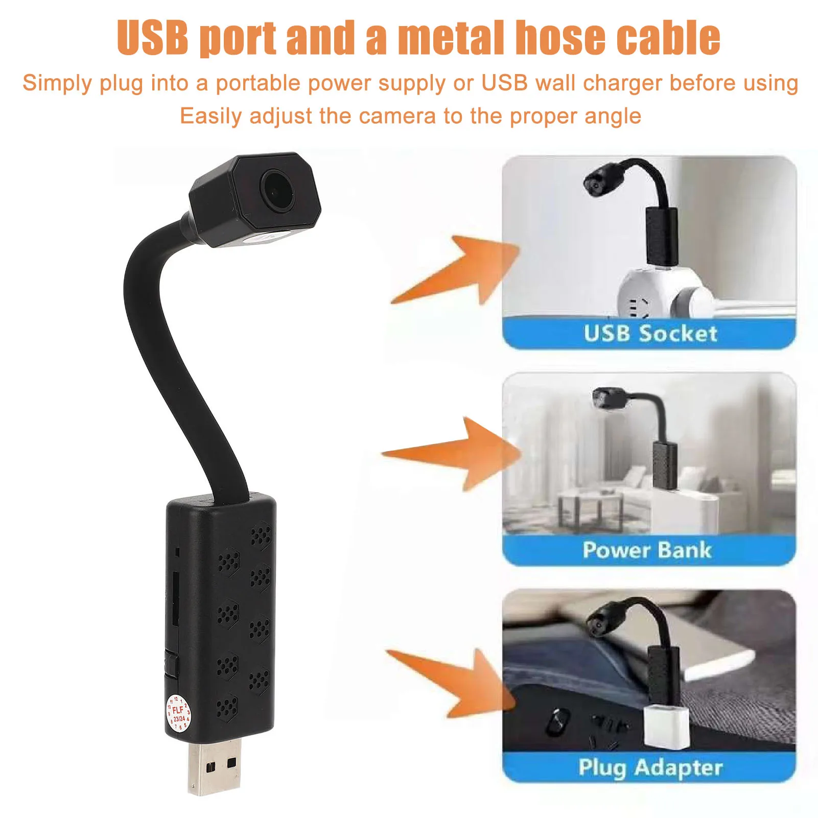 WiFi Night Viewing Camera USB 5V Metal Hose HD AI Humanoid Detection 4K Resolution Mini Night Viewing Security Camera for Home