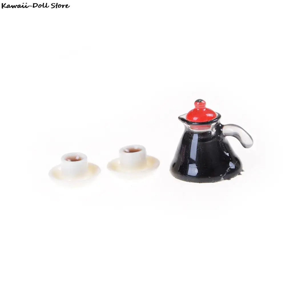 3Pcs 1:12 Miniature Coffee Pot & Cup Saucer Simulation Dollhouse Mini Furniture Toy Food Kitchen Food Play Doll House Accessory 2