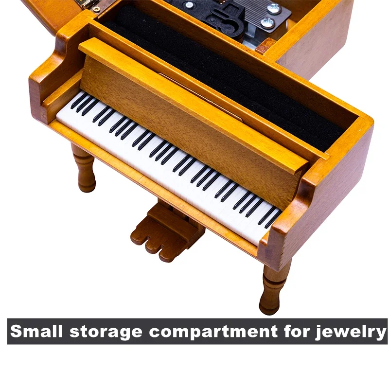 Birch Piano Music Box with Round stool and Jewelry storage for Christmas/Birthday/Valentine's Day, Tone: CANON