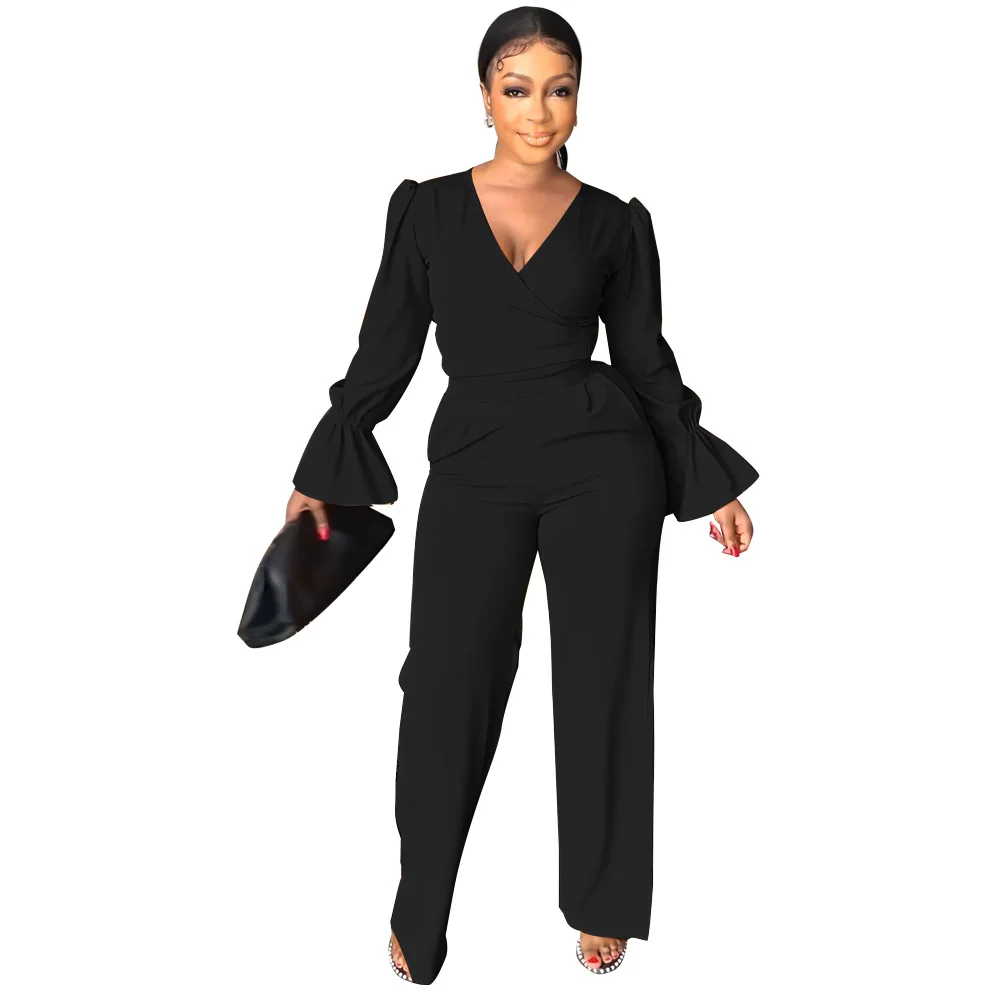 Hot Sale Ladies Sexy V-Neck 2 Piece Set Long Pants Women Slim Suits Long Sleeve Autumn Winter Solid Color Casual Fashion Outsuit