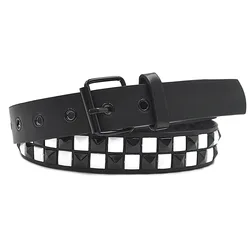 Purple Rivet Punk PU Leather Unisex Belt - Trendy Hip Hop Fashion Accessory - 105CM (White)