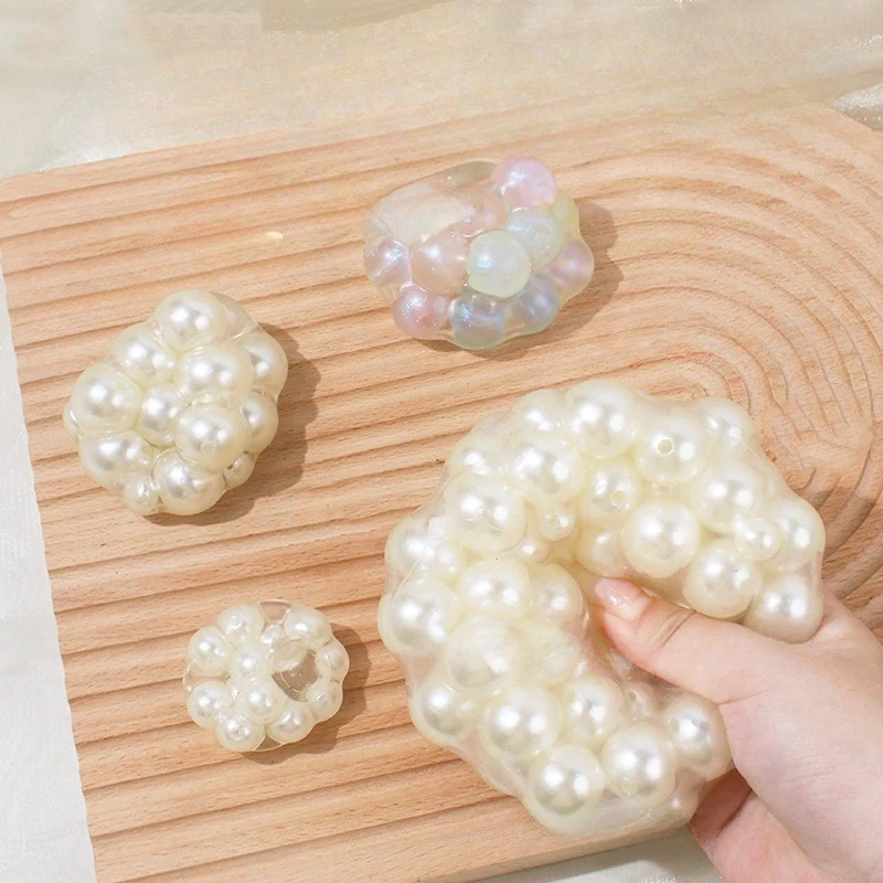 Stress Relief Squeeze Pearl Balls Stress Ball Fidget Toy Glazed Beads Vent Ball Pearl Balls Party Kids Fidgeting Girl Baby Toy 3