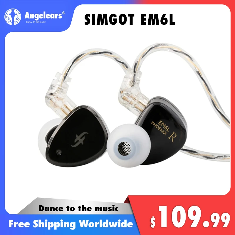 

SIMGOT EM6L 1DD + 4BA Hybrid Driver In-ear Monitor HiFi IEM Earphone with Detachable OFC Silver Cable for Musician Audiophile