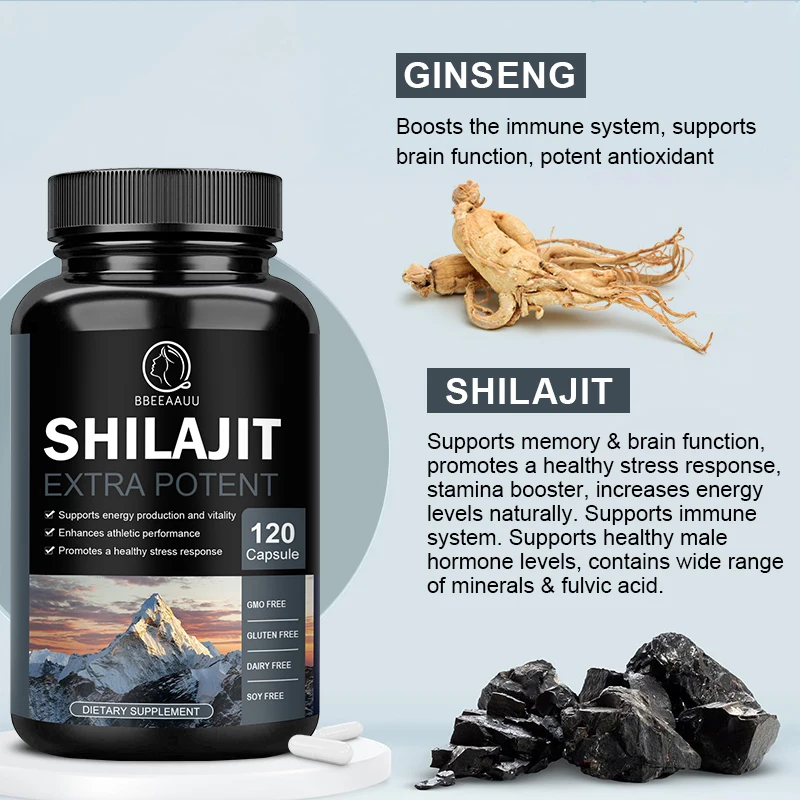 

Ginseng Shilajit Capsules Shilajits Original 85+Trace Minerals Fulvic Humic Acids Brain, Focus, Memory and Immune Health